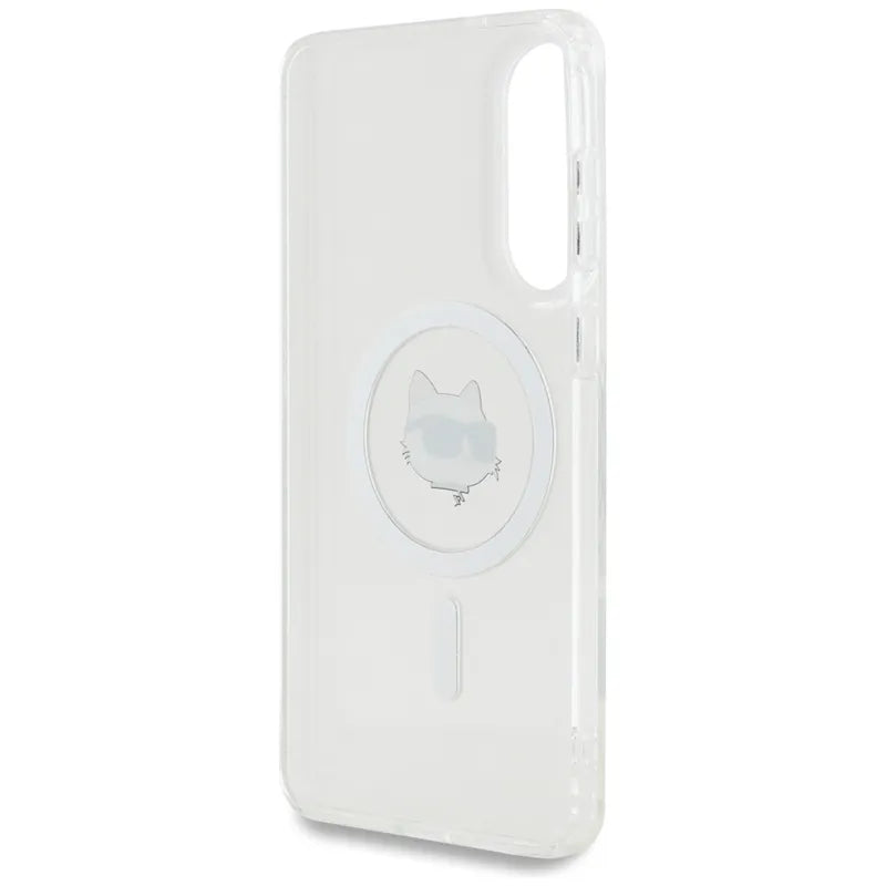 Karl Lagerfeld Dėklas Samsung Galaxy S25 Edge, su Choupette galvos ir logotipų atvaizdais, MagSafe, baltas