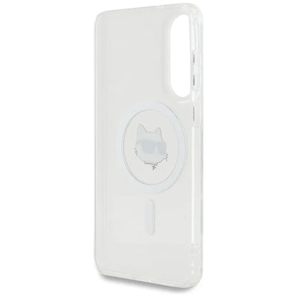Karl Lagerfeld Dėklas Samsung Galaxy S25 Edge, su Choupette galvos ir logotipų atvaizdais, MagSafe, baltas