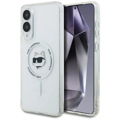 Karl Lagerfeld Dėklas Samsung Galaxy S25 Edge, su Choupette galvos ir logotipų atvaizdais, MagSafe, baltas