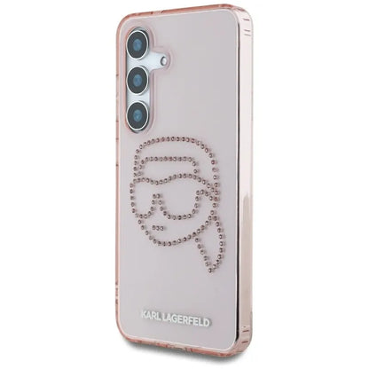 Karl Lagerfeld Dėklas skirtas Samsung Galaxy S25 su Karl galvos logotipu ir akmenukais (Rožinis)