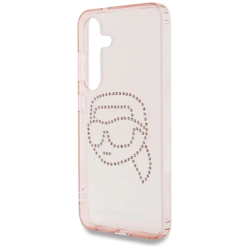 Karl Lagerfeld Dėklas skirtas Samsung Galaxy S25 su Karl galvos logotipu ir akmenukais (Rožinis)