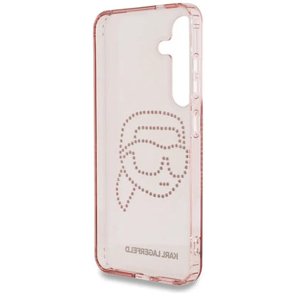 Karl Lagerfeld Dėklas skirtas Samsung Galaxy S25 su Karl galvos logotipu ir akmenukais (Rožinis)