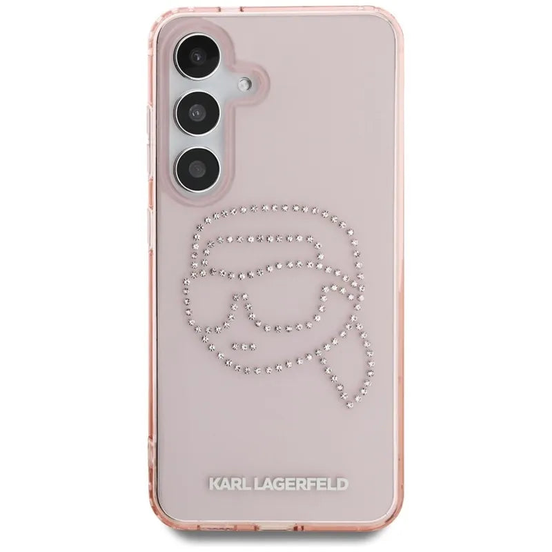 Karl Lagerfeld Dėklas skirtas Samsung Galaxy S25 su Karl galvos logotipu ir akmenukais (Rožinis)