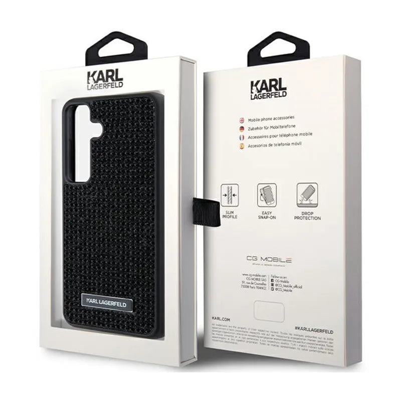 Karl Lagerfeld Dėklas su Metalo Logotipu ir Kalnų Krištolu, skirtas Samsung Galaxy S24+ (Juodas)