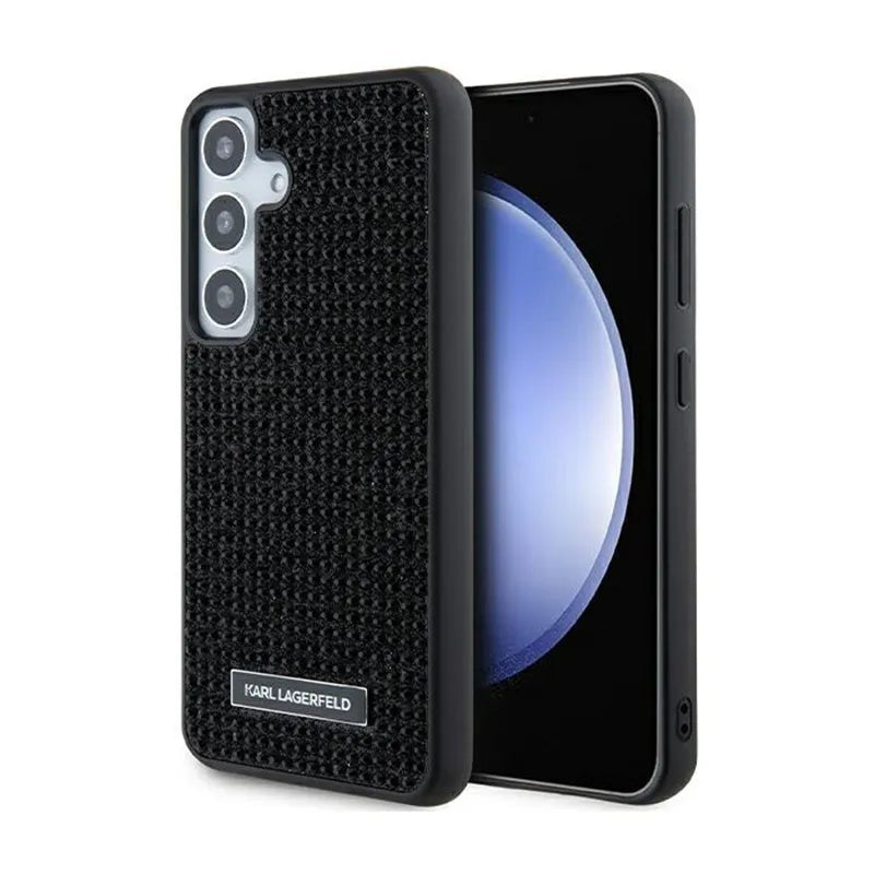 Karl Lagerfeld Dėklas su Metalo Logotipu ir Kalnų Krištolu, skirtas Samsung Galaxy S24+ (Juodas)