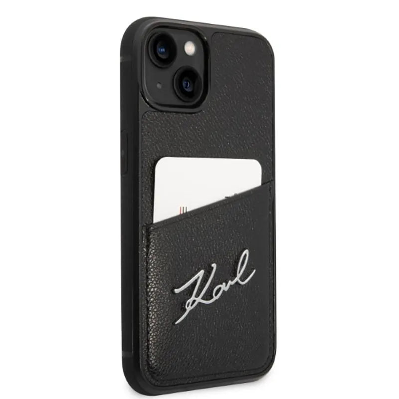 Karl Lagerfeld Dėklas su parašo logotipu ir kortelių lizdu, skirtas iPhone 14 Plus (Juodas)