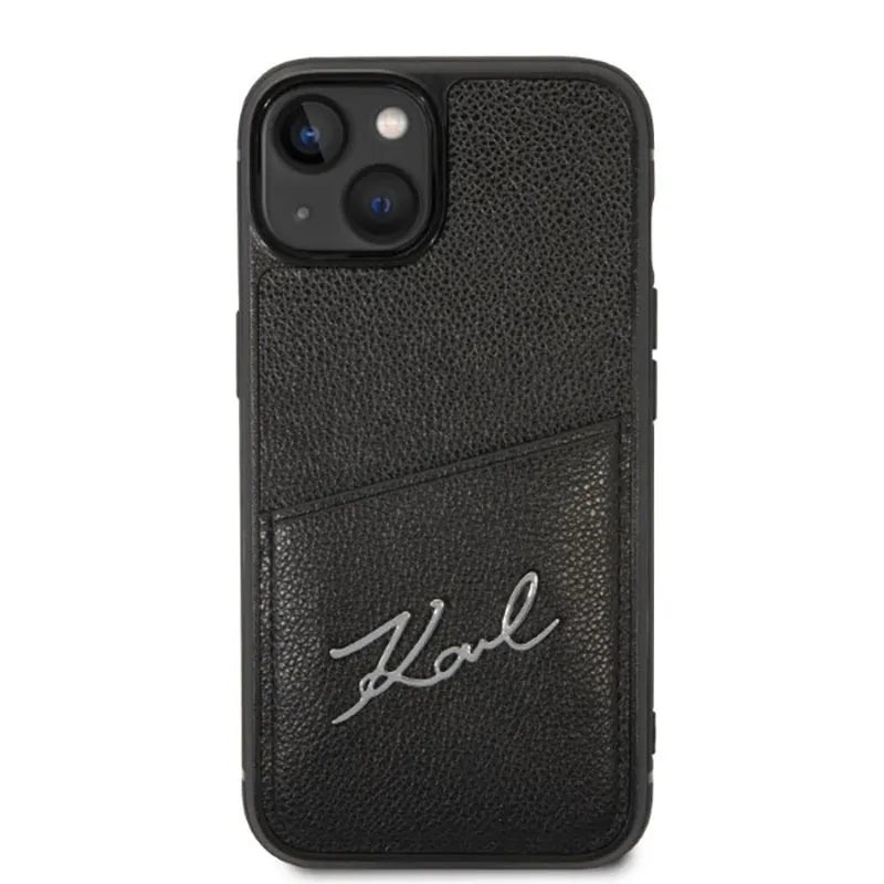 Karl Lagerfeld Dėklas su parašo logotipu ir kortelių lizdu, skirtas iPhone 14 Plus (Juodas)