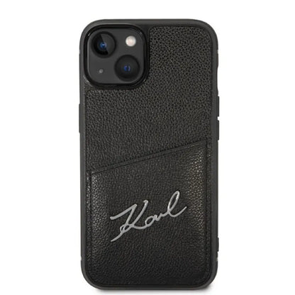 Karl Lagerfeld Dėklas su parašo logotipu ir kortelių lizdu, skirtas iPhone 14 Plus (Juodas)
