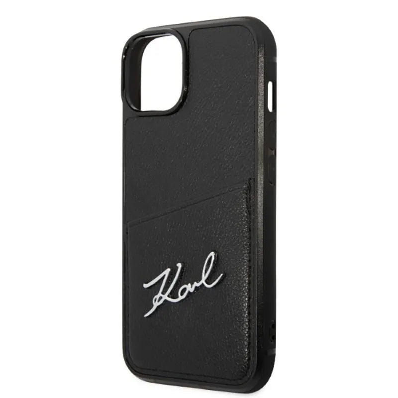 Karl Lagerfeld Dėklas su parašo logotipu ir kortelių lizdu, skirtas iPhone 14 Plus (Juodas)