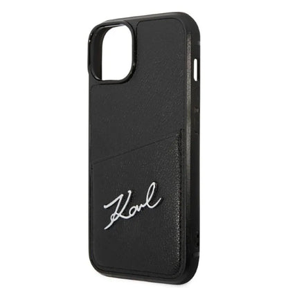 Karl Lagerfeld Dėklas su parašo logotipu ir kortelių lizdu, skirtas iPhone 14 Plus (Juodas)