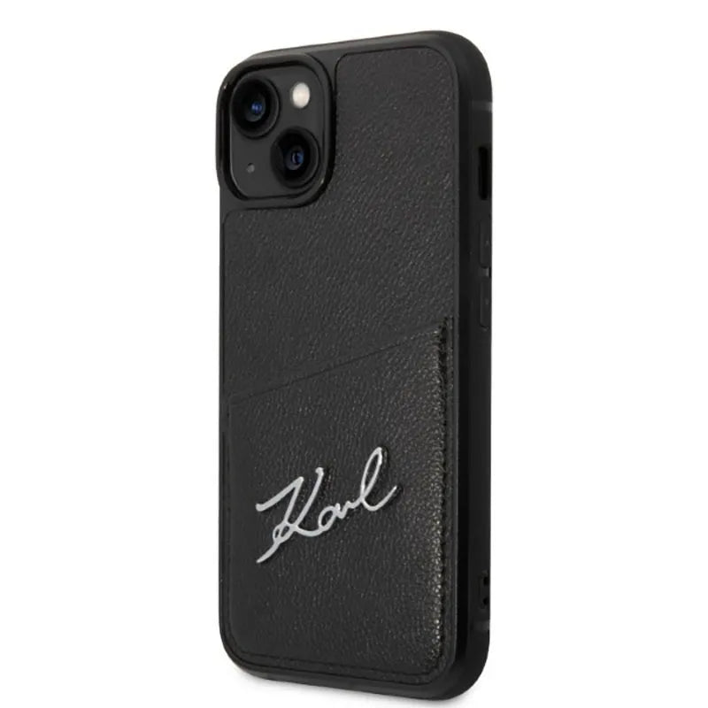 Karl Lagerfeld Dėklas su parašo logotipu ir kortelių lizdu, skirtas iPhone 14 Plus (Juodas)