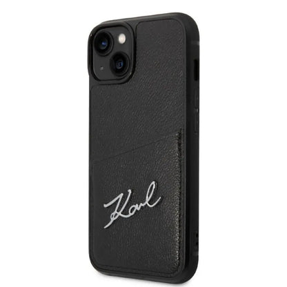 Karl Lagerfeld Dėklas su parašo logotipu ir kortelių lizdu, skirtas iPhone 14 Plus (Juodas)