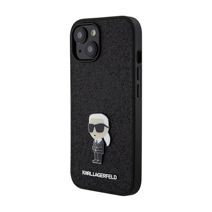 Karl Lagerfeld Dėklas su pritvirtinta metaline Ikonik sagė ir blizgučiais – iPhone 15 / 14 / 13 (juoda)