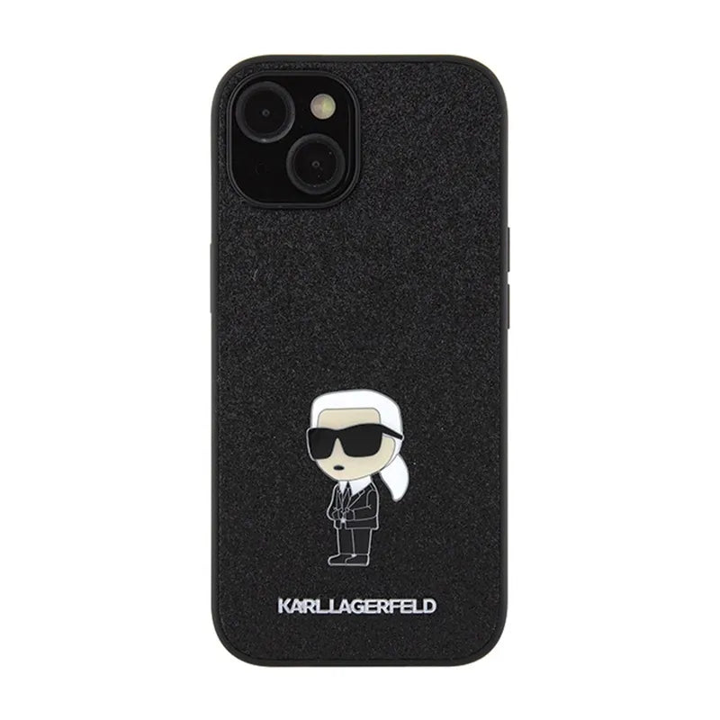 Karl Lagerfeld Dėklas su pritvirtinta metaline Ikonik sagė ir blizgučiais – iPhone 15 / 14 / 13 (juoda)