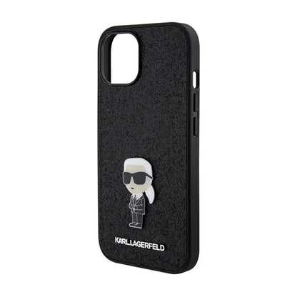 Karl Lagerfeld Dėklas su pritvirtinta metaline Ikonik sagė ir blizgučiais – iPhone 15 / 14 / 13 (juoda)