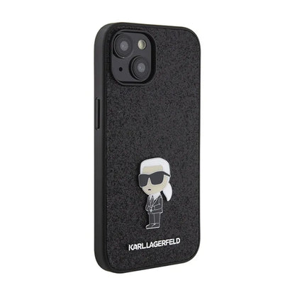 Karl Lagerfeld Dėklas su pritvirtinta metaline Ikonik sagė ir blizgučiais – iPhone 15 / 14 / 13 (juoda)