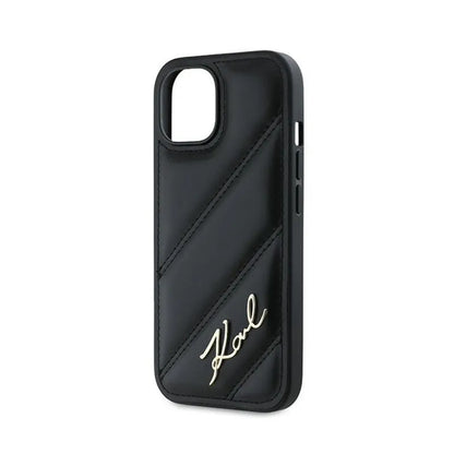 Karl Lagerfeld Diagonal Quilted Script – dėklas „iPhone 15 Plus / 14 Plus“ (juodas)
