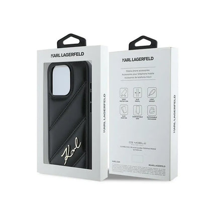 Karl Lagerfeld Diagonal Quilted Script – dėklas iPhone 15 Pro (juodas)