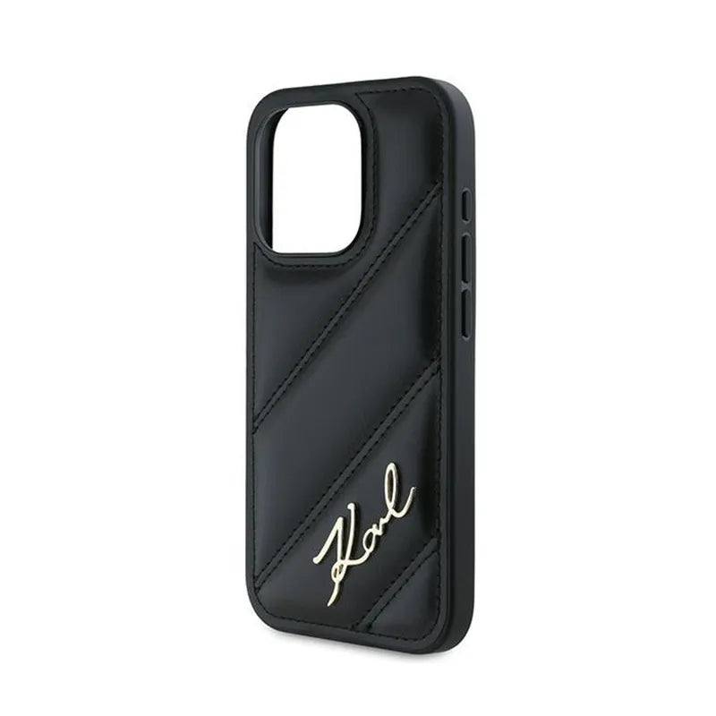 Karl Lagerfeld Diagonal Quilted Script – dėklas iPhone 15 Pro (juodas)