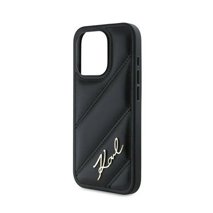 Karl Lagerfeld Diagonal Quilted Script – dėklas iPhone 15 Pro (juodas)