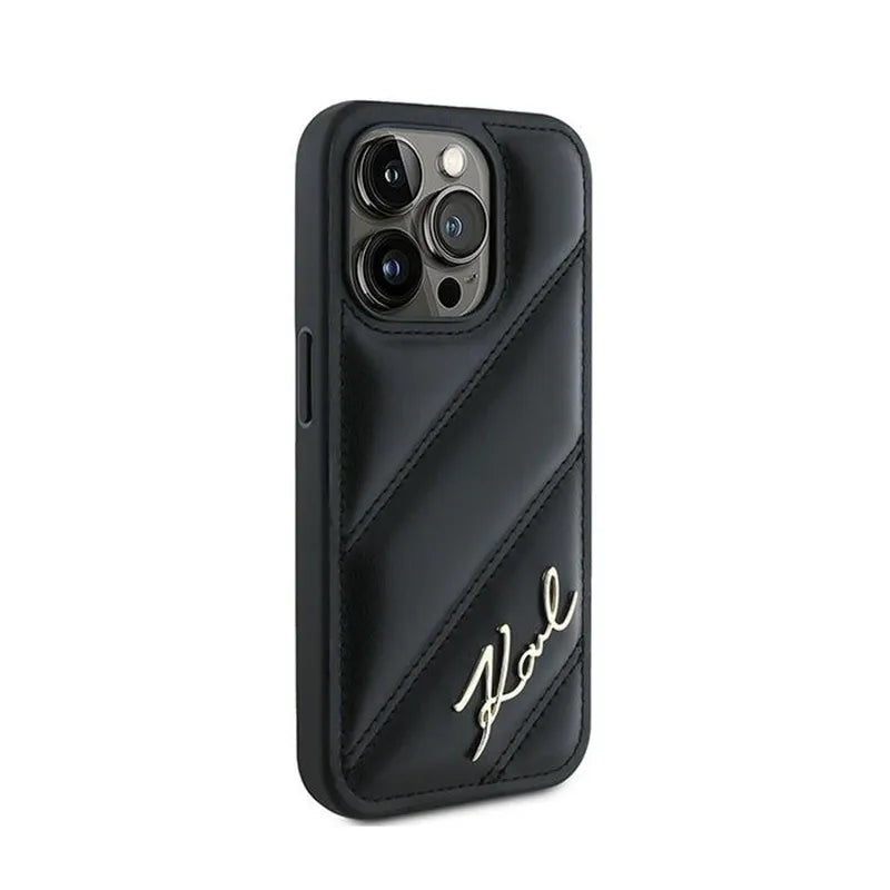 Karl Lagerfeld Diagonal Quilted Script – dėklas iPhone 15 Pro (juodas)
