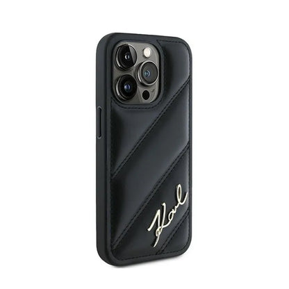 Karl Lagerfeld Diagonal Quilted Script – dėklas iPhone 15 Pro (juodas)