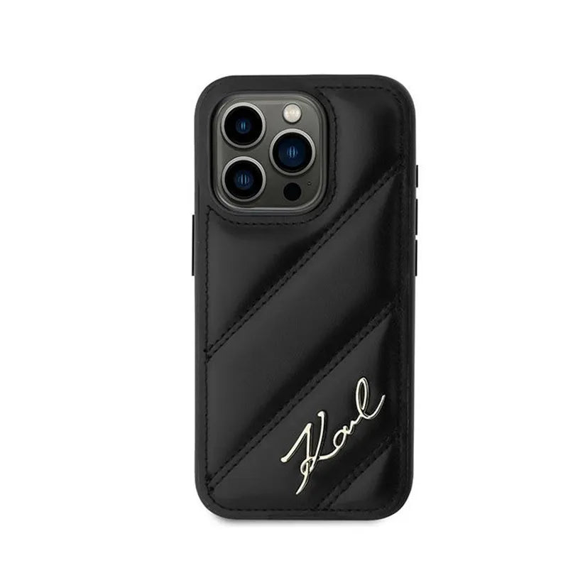 Karl Lagerfeld Diagonal Quilted Script – dėklas iPhone 15 Pro (juodas)
