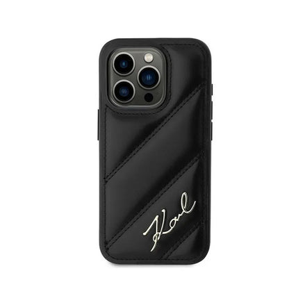 Karl Lagerfeld Diagonal Quilted Script – dėklas iPhone 15 Pro (juodas)