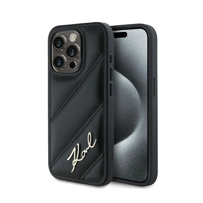 Karl Lagerfeld Diagonal Quilted Script – dėklas iPhone 15 Pro (juodas)