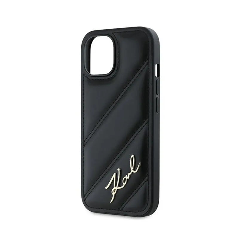 Karl Lagerfeld Diagonal Quilted Script - dėklas, skirtas iPhone 14 / 15 / 13 (juodas)