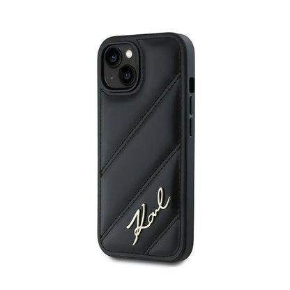 Karl Lagerfeld Diagonal Quilted Script - dėklas, skirtas iPhone 14 / 15 / 13 (juodas)