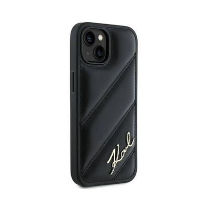 Karl Lagerfeld Diagonal Quilted Script - dėklas, skirtas iPhone 14 / 15 / 13 (juodas)