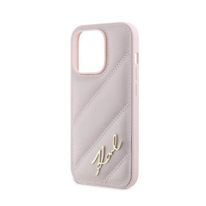 Karl Lagerfeld „Diagonal Quilted Script“ – dėklas, skirtas „iPhone 14 Pro Max“ (rožinė)