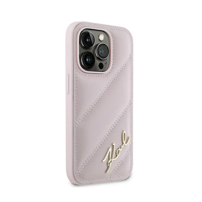 Karl Lagerfeld „Diagonal Quilted Script“ – dėklas, skirtas „iPhone 14 Pro Max“ (rožinė)