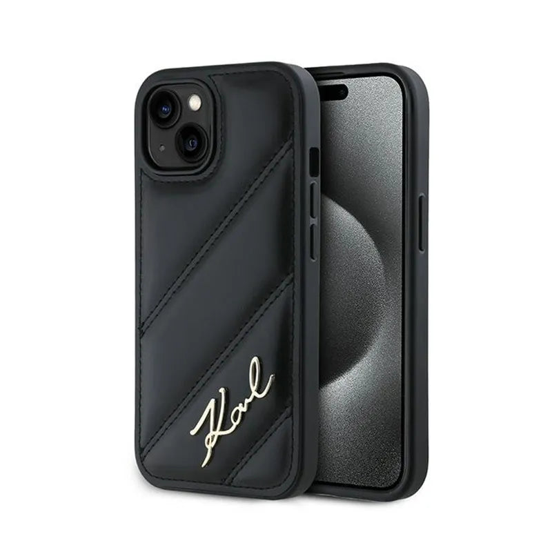 Karl Lagerfeld Diagonal Quilted Script – dėklas skirtas iPhone 15 / 14 / 13 (juodas)