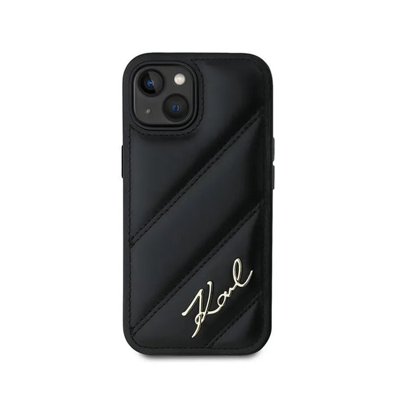 Karl Lagerfeld Diagonal Quilted Script – dėklas skirtas iPhone 15 / 14 / 13 (juodas)