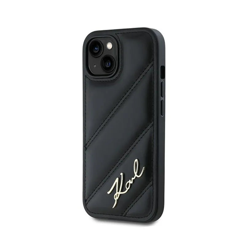 Karl Lagerfeld Diagonal Quilted Script – dėklas skirtas iPhone 15 / 14 / 13 (juodas)