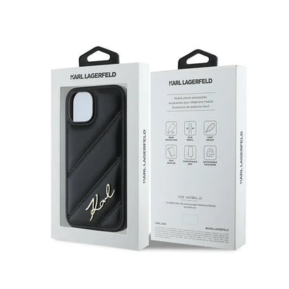 Karl Lagerfeld Diagonal Quilted Script – dėklas skirtas iPhone 15 / 14 / 13 (juodas)