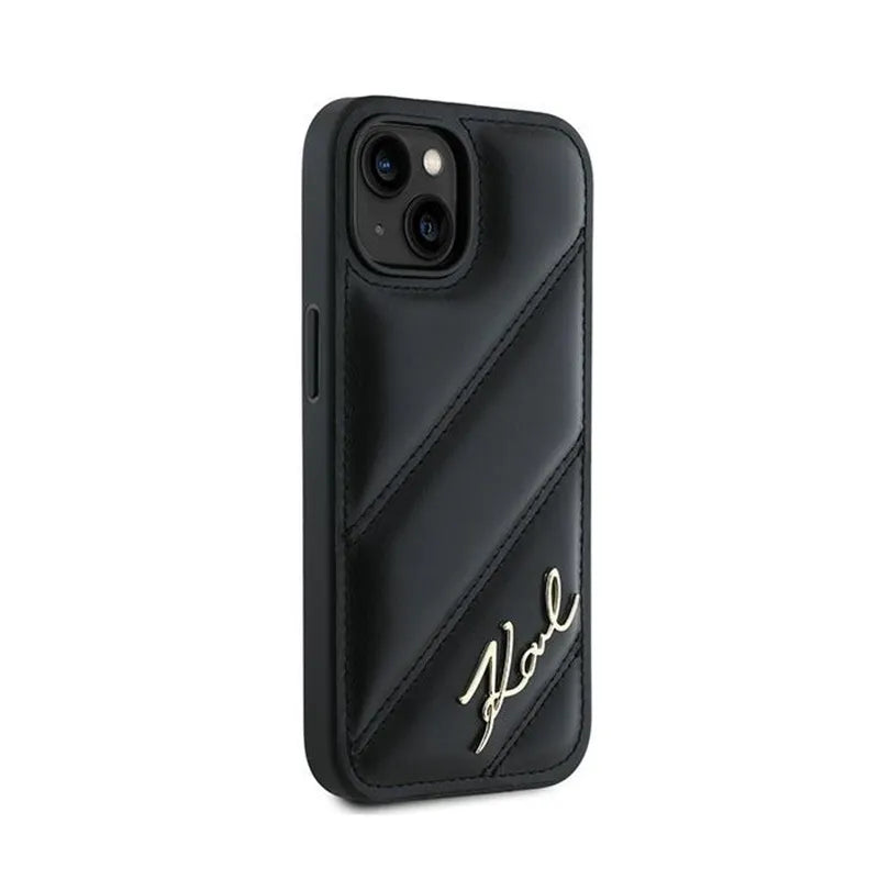 Karl Lagerfeld Diagonal Quilted Script – dėklas skirtas iPhone 15 / 14 / 13 (juodas)
