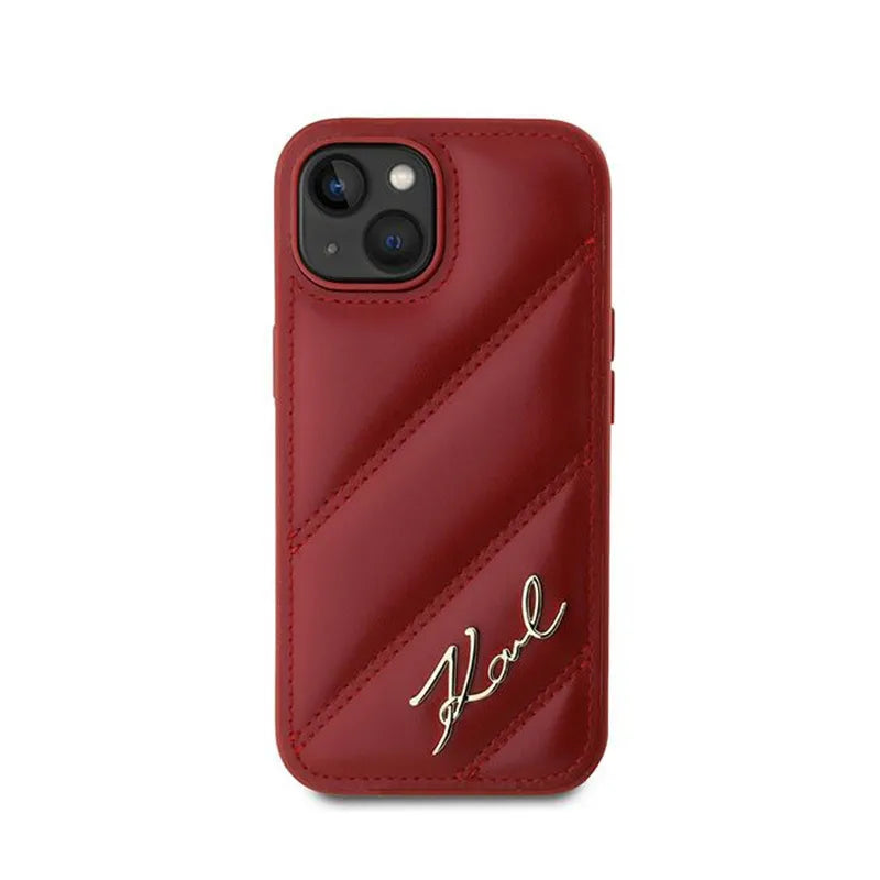 Karl Lagerfeld Diagonal Quilted Script – dėklas, skirtas iPhone 15 / 14 / 13 (raudonas)