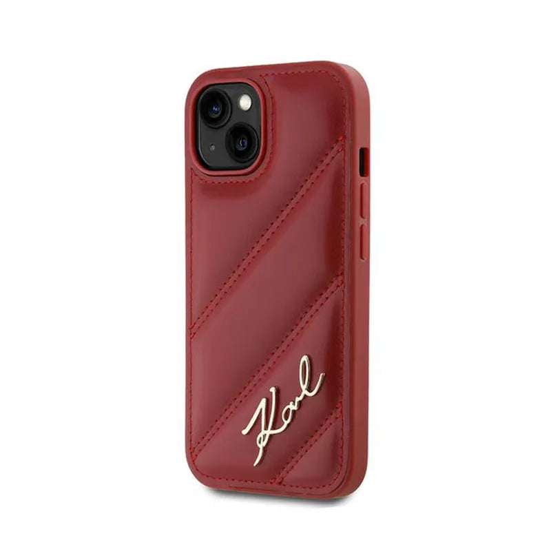 Karl Lagerfeld Diagonal Quilted Script – dėklas, skirtas iPhone 15 / 14 / 13 (raudonas)