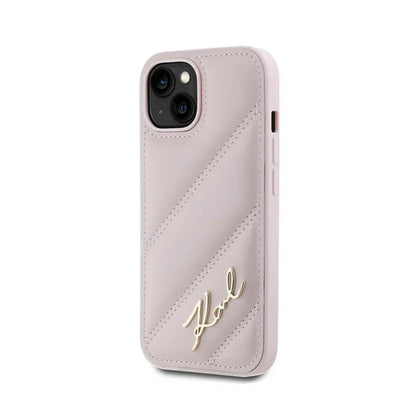 Karl Lagerfeld Diagonal Quilted Script - dėklas, skirtas iPhone 15 / 14 / 13 (rožinis)