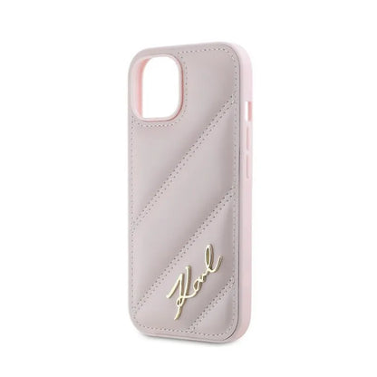 Karl Lagerfeld Diagonal Quilted Script - dėklas, skirtas iPhone 15 / 14 / 13 (rožinis)