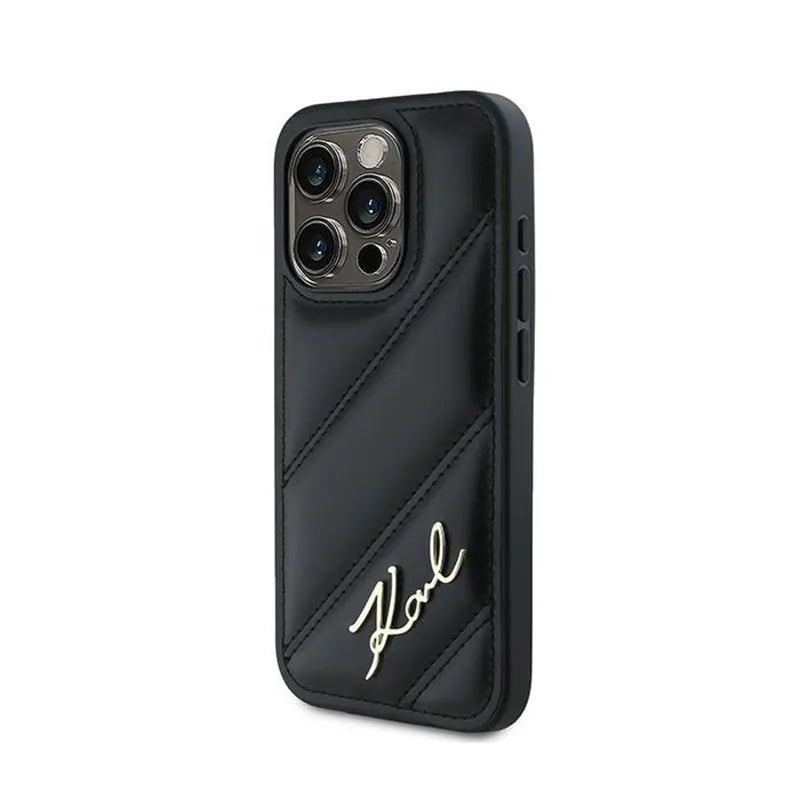 Karl Lagerfeld Diagonal Quilted Script – dėklas, skirtas iPhone 15 Pro Max (juodas)
