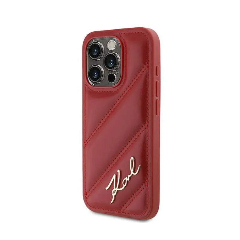 Karl Lagerfeld Diagonal Quilted Script - dėklas, skirtas iPhone 15 Pro Max (raudonas)
