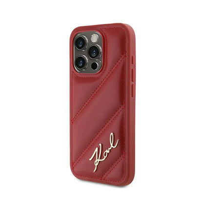 Karl Lagerfeld Diagonal Quilted Script - dėklas, skirtas iPhone 15 Pro Max (raudonas)
