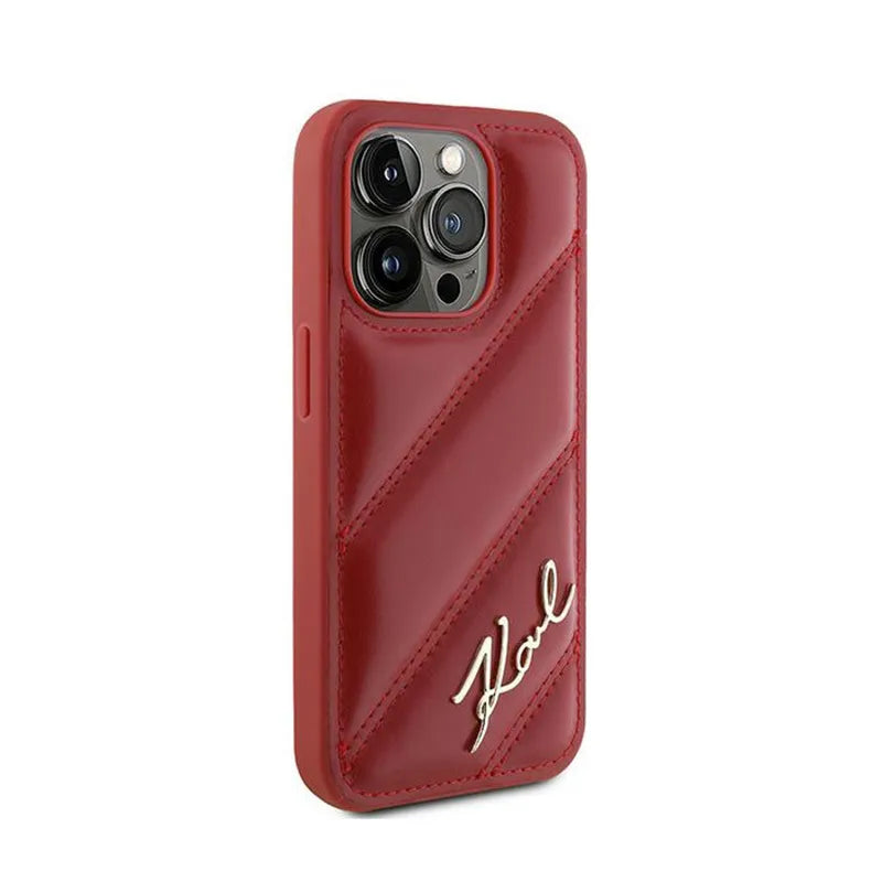 Karl Lagerfeld Diagonal Quilted Script - dėklas, skirtas iPhone 15 Pro Max (raudonas)