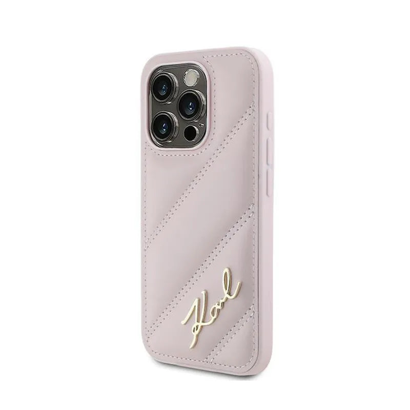 Karl Lagerfeld Diagonal Quilted Script – Dėklas skirtas iPhone 15 Pro (Rožinis)