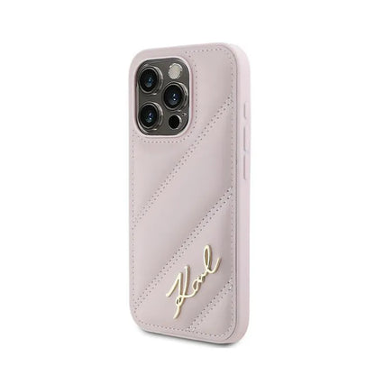 Karl Lagerfeld Diagonal Quilted Script – Dėklas skirtas iPhone 15 Pro (Rožinis)