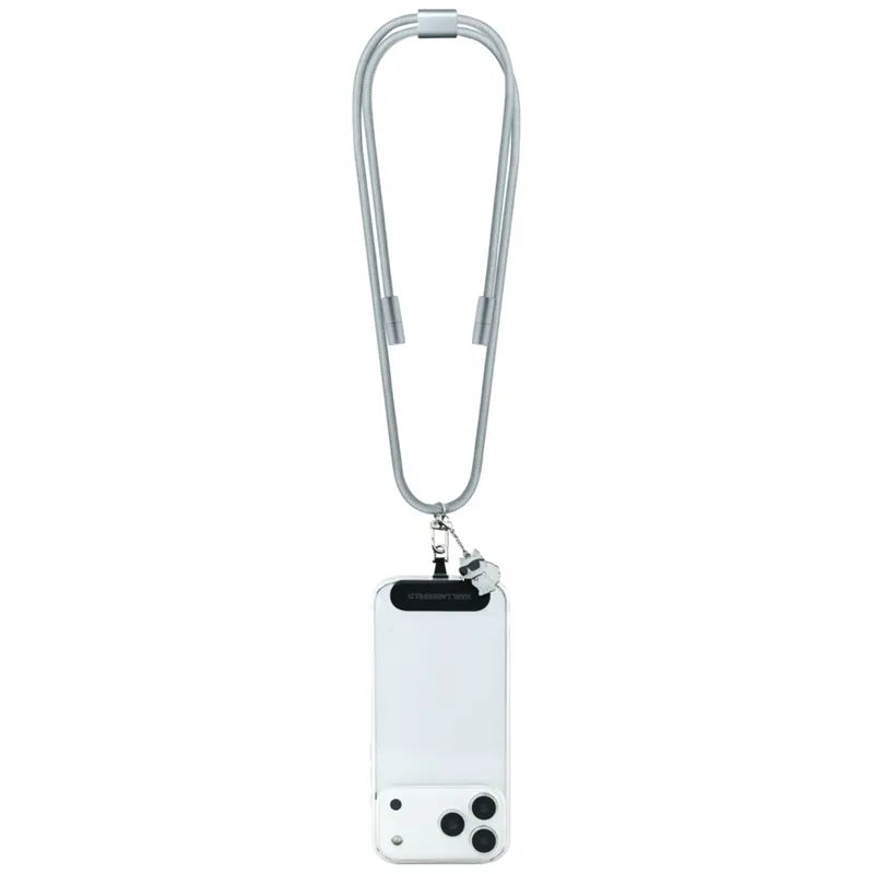 Karl Lagerfeld Dirželis per petį su Choupette pakabuku – Universalus telefono dirželis / USB-C į USB-C laidas 1,5 m (Pilka)